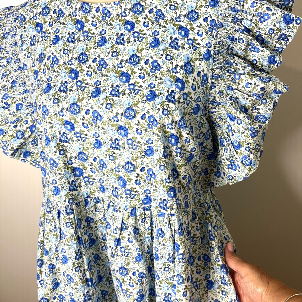 Hyacinth House Tuckernuck Floral Mini Dress Ruffle sleeves SZ M NWOT - Picture 2 of 9